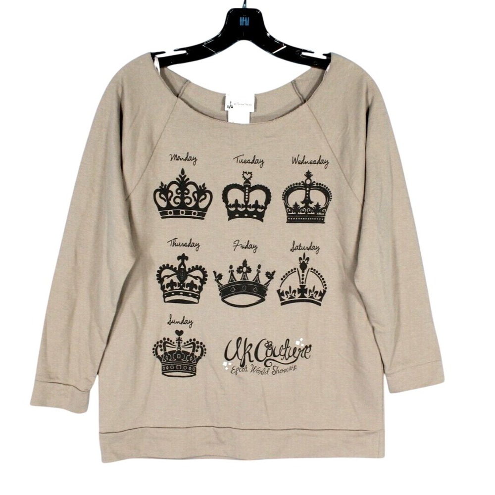 NWT DISNEY PARKS Gray DIFFERENT ROYAL CROWN FOR THE WEEK Knit Sweatshirt Sz M